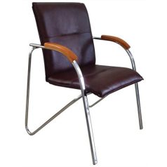   Tárgyalószék, műbőr borítás, krómozott acélváz, cseresznyefa karfa, "Sabina", fekete