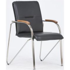   Tárgyalószék, műbőr borítás, krómozott acélváz, diófa karfa, "Sabina", fekete