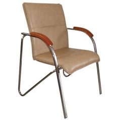   Tárgyalószék, műbőr borítás, krómozott acélváz, cseresznyefa karfa, "Sabina", bézs