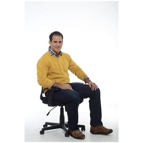 MAYAH Irodai szék, karfás, fekete szövetborítás, feszített hálós háttámla, fekete lábkereszt, MAYAH "Fun"