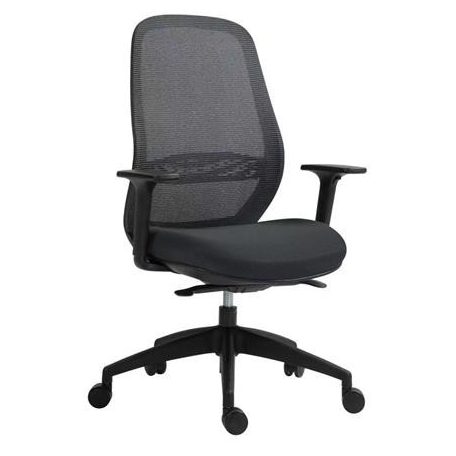 MAYAH Irodai szék, karfás, fekete szövetborítás, feszített hálós háttámla, fekete lábkereszt, MAYAH "Mid Chair II", fekete