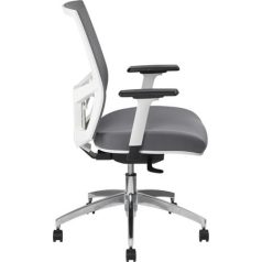   MAYAH Irodai szék, karfás, hamuszürke szövet, feszített hálós háttámla, fehér váz, alumínium lábkereszt, MAYAH "Radar III"