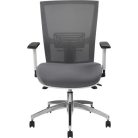 MAYAH Irodai szék, karfás, hamuszürke szövet, feszített hálós háttámla, fehér váz, alumínium lábkereszt, MAYAH "Radar III"