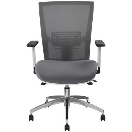 MAYAH Irodai szék, karfás, hamuszürke szövet, feszített hálós háttámla, fehér váz, alumínium lábkereszt, MAYAH "Radar III"