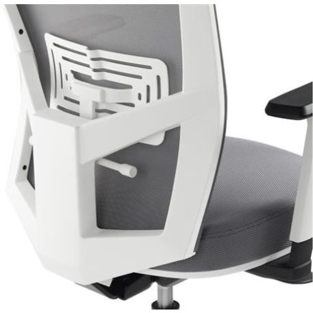 MAYAH Irodai szék, karfás, hamuszürke szövet, feszített hálós háttámla, fehér váz, alumínium lábkereszt, MAYAH "Radar III"