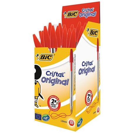 BIC Golyóstoll, 0,32 mm, kupakos, BIC "Cristal Original", piros