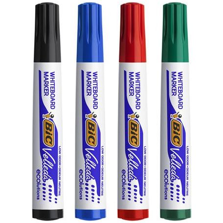 BIC Flipchart- és táblamarker készlet, 1,4 mm, kúpos, BIC" Velleda ecolutions", 4 különböző szín