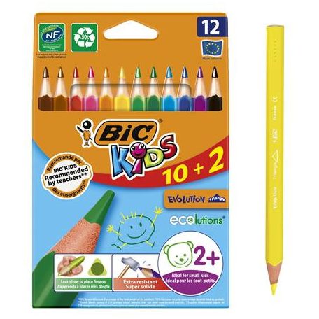 BIC Színes ceruza készlet, háromszögletű, BIC KIDS "Evolution Triangle", 12 különböző szín