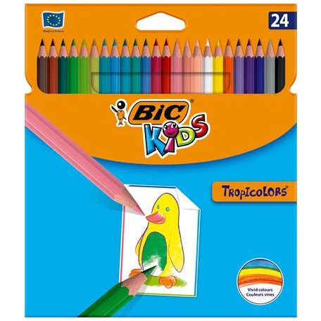 BIC Színes ceruza készlet, BIC KIDS "Tropicolors", 24 különböző szín