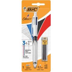   BIC Golyóstoll, háromszínű, nyomósirónnal egyben, BIC "4 Colours" + grafitbél