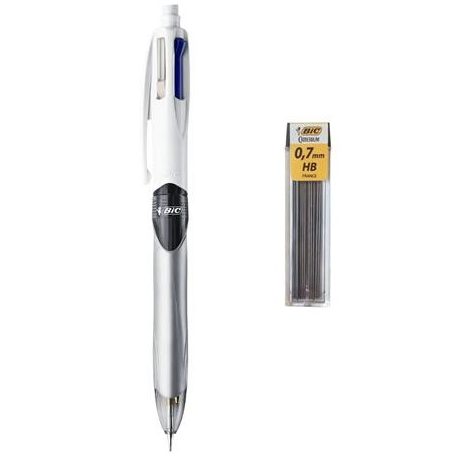 BIC Golyóstoll, háromszínű, nyomósirónnal egyben, BIC "4 Colours" + grafitbél
