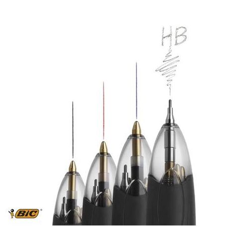 BIC Golyóstoll, háromszínű, nyomósirónnal egyben, BIC "4 Colours" + grafitbél