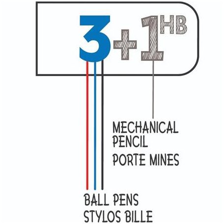 BIC Golyóstoll, háromszínű, nyomósirónnal egyben, BIC "4 Colours" + grafitbél