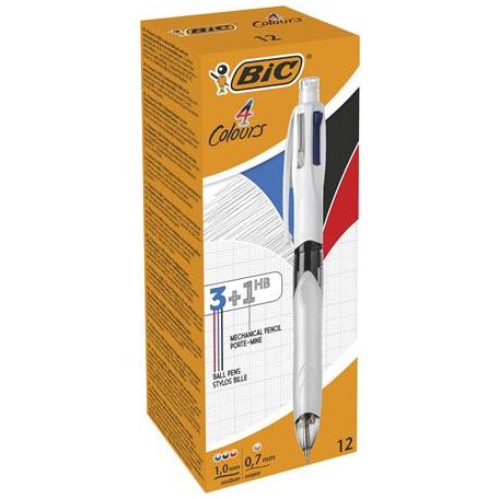 BIC Golyóstoll, háromszínű, nyomósirónnal egyben, BIC "4 Colours"