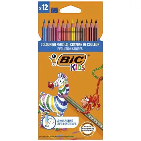 BIC Színes ceruza készlet, BIC KIDS "Evolution Stripes", 12 különböző szín