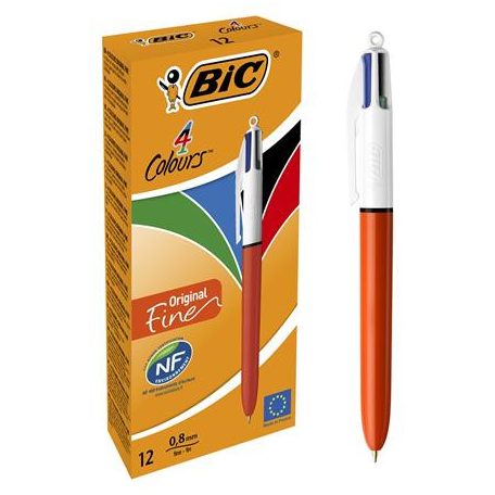 BIC Golyóstoll, 0,3 mm, nyomógombos, négyszínű, BIC "4 Colours Fine"