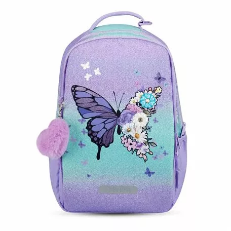 BELMIL Iskolatáska, cipzáras, laptoptartóval, BELMIL "Companion Serenity", lila, pillangó