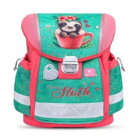 BELMIL Iskolatáska, fémcsat, BELMIL "Classy Cute sloth", zöld-rózsaszín, lajhár