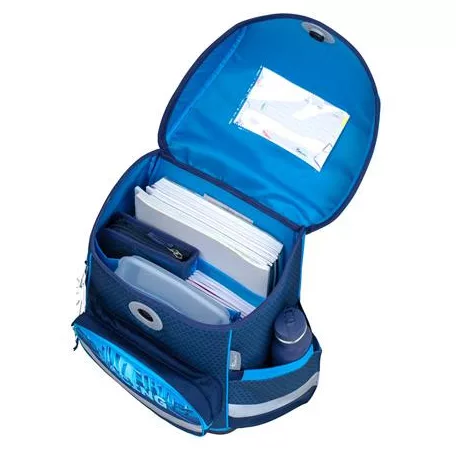 BELMIL Iskolatáska, mágneszárral, BELMIL "Compact Racing Blue Neon", versenyautó