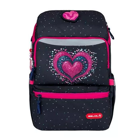 BELMIL Iskolatáska, cipzáras, BELMIL "Zippy Pinky", pink szív