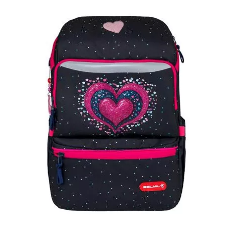 BELMIL Iskolatáska, cipzáras, BELMIL "Zippy Pinky", pink szív