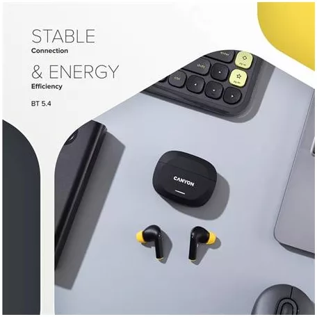 CANYON Fülhallgató, TWS vezeték nélküli, Bluetooth 5.4, CANYON "Hexagon 7", fekete-sárga