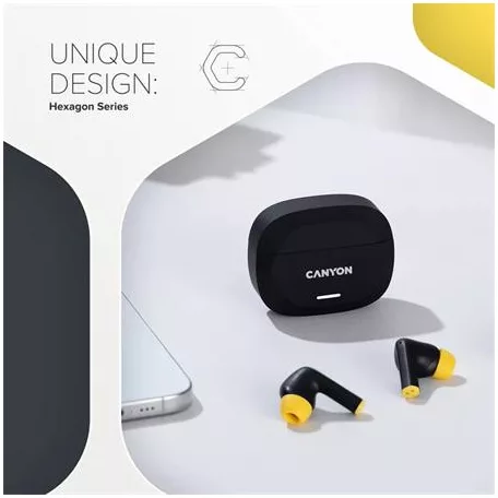 CANYON Fülhallgató, TWS vezeték nélküli, Bluetooth 5.4, CANYON "Hexagon 7", fekete-sárga