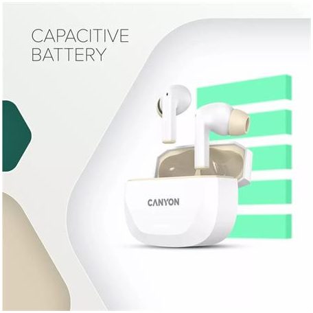 CANYON Fülhallgató, TWS vezeték nélküli, Bluetooth 5.4, CANYON "Hexagon 7", fehér-bézs