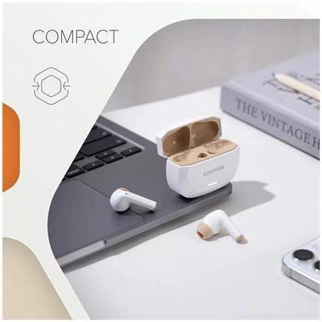 CANYON Fülhallgató, TWS vezeték nélküli, Bluetooth 5.4, CANYON "Hexagon 7", fehér-bézs