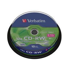   VERBATIM CD-RW lemez, újraírható, SERL, 700MB, 8-10x, 10 db, hengeren VERBATIM