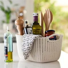   CURVER Kötött hatású kosár, L méret, CURVER "Knit", fehér