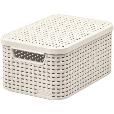 CURVER Rattan hatású kosár tetővel, 6l, törtfehér, CURVER "Style S"