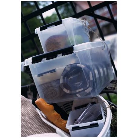 SMARTSTORE Műanyag tárolódoboz, 1 liter, fekete fogantyúkkal, SMARTSTORE "Classic 1", átlátszó