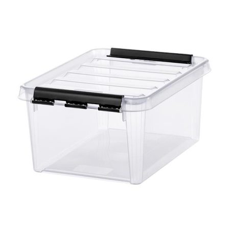 SMARTSTORE Műanyag tárolódoboz, 8 liter, fekete fogantyúkkal, SMARTSTORE "Classic 10", átlátszó
