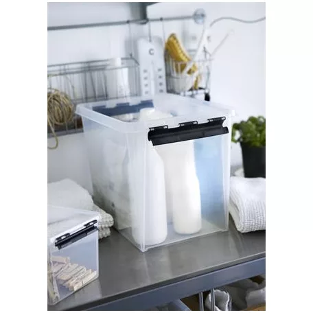 SMARTSTORE Műanyag tárolódoboz, 14 liter, fekete fogantyúkkal, SMARTSTORE "Classic 11", átlátszó