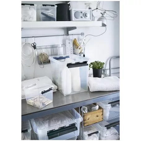 SMARTSTORE Műanyag tárolódoboz, 14 liter, fekete fogantyúkkal, SMARTSTORE "Classic 11", átlátszó