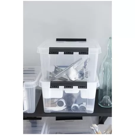 SMARTSTORE Műanyag tárolódoboz, 8 liter, fekete fogantyúkkal, SMARTSTORE "Classic 12", átlátszó