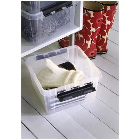 SMARTSTORE Műanyag tárolódoboz, 8 liter, fekete fogantyúkkal, SMARTSTORE "Classic 12", átlátszó