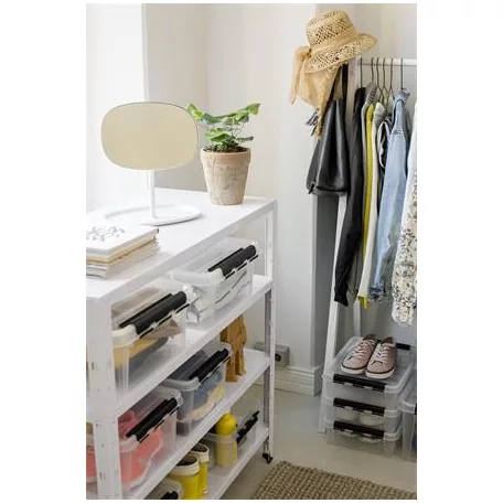 SMARTSTORE Műanyag tárolódoboz, 8 liter, fekete fogantyúkkal, SMARTSTORE "Classic 12", átlátszó