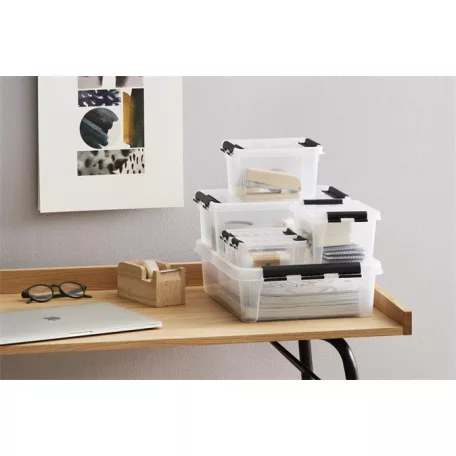 SMARTSTORE Műanyag tárolódoboz, 8 liter, fekete fogantyúkkal, SMARTSTORE "Classic 14", átlátszó