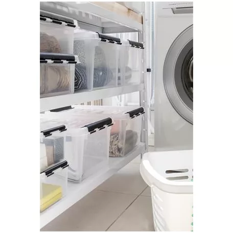 SMARTSTORE Műanyag tárolódoboz, 14 liter, fekete fogantyúkkal, SMARTSTORE "Classic 15", átlátszó