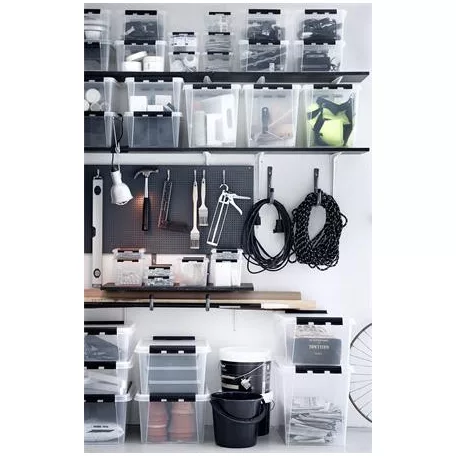 SMARTSTORE Műanyag tárolódoboz, 32 liter, fekete fogantyúkkal, SMARTSTORE "Classic 31", átlátszó