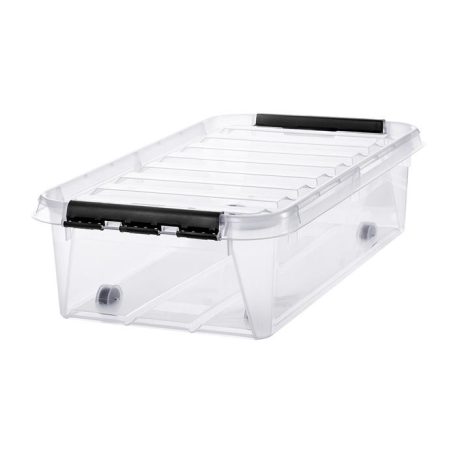 SMARTSTORE Műanyag tárolódoboz, 31 liter, fekete fogantyúkkal és görgőkkel, SMARTSTORE "Classic 35", átlátszó