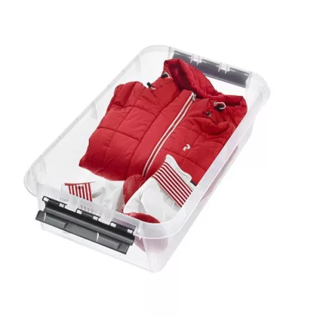 SMARTSTORE Műanyag tárolódoboz, 31 liter, fekete fogantyúkkal és görgőkkel, SMARTSTORE "Classic 35", átlátszó