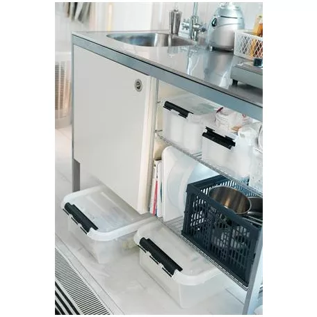 SMARTSTORE Műanyag tárolódoboz, 31 liter, fekete fogantyúkkal és görgőkkel, SMARTSTORE "Classic 35", átlátszó