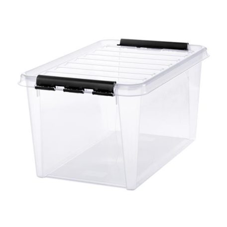 SMARTSTORE Műanyag tárolódoboz, 47 liter, fekete fogantyúkkal, SMARTSTORE "Classic 45", átlátszó