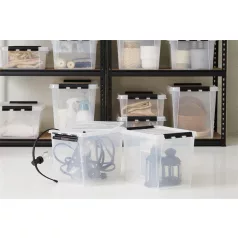   SMARTSTORE Műanyag tárolódoboz, 47 liter, fekete fogantyúkkal, SMARTSTORE "Classic 45", átlátszó