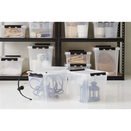 SMARTSTORE Műanyag tárolódoboz, 47 liter, fekete fogantyúkkal, SMARTSTORE "Classic 45", átlátszó