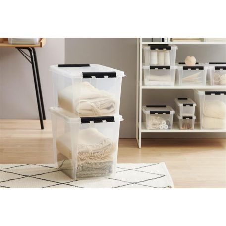 SMARTSTORE Műanyag tárolódoboz, 47 liter, fekete fogantyúkkal, SMARTSTORE "Classic 45", átlátszó