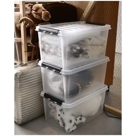 SMARTSTORE Műanyag tárolódoboz, 47 liter, fekete fogantyúkkal, SMARTSTORE "Classic 45", átlátszó